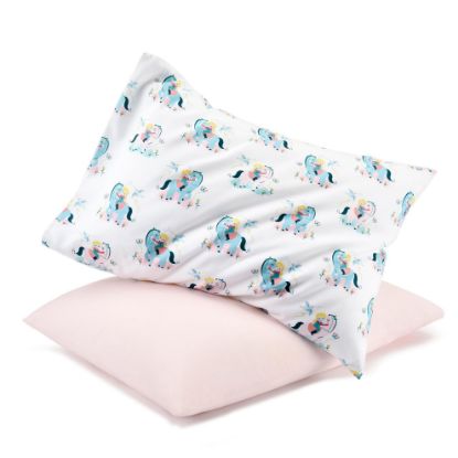 Picture of TILLYOU Toddler Pillowcase 2 Pack with Envelope Closure,13" x 18" Silky Soft Microfiber Travel Kids Pillowcase for Boys and Girls, Lucky Pony&Light Pink