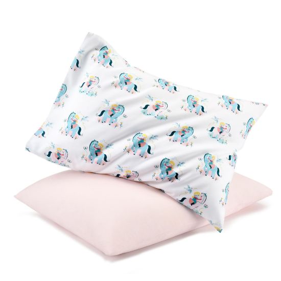 Picture of TILLYOU Toddler Pillowcase 2 Pack with Envelope Closure,13" x 18" Silky Soft Microfiber Travel Kids Pillowcase for Boys and Girls, Lucky Pony&Light Pink