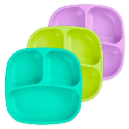 Picture of Re-Play Made in USA 7" Deep Walled Divided Plates for Kids, Set of 3 - Reusable 3 Compartment Plates, Dishwasher and Microwave Safe - 7.37" x 7.37" x 1.25", Mermaid