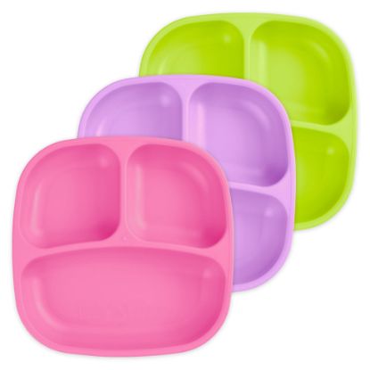 Picture of Re-Play Made in USA 7" Deep Walled Divided Plates for Kids, Set of 3 - Reusable 3 Compartment Plates, Dishwasher and Microwave Safe - 7.37" x 7.37" x 1.25", Butterfly