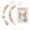 Picture of Pacifier Clip Baby Girls Binky Clip Holder Soothie Paci Clip Silicone Bead Teething Relief Teether Toy Baby Birthday Christmas Set of 2 Pack(Pinksand, Beige)