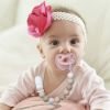 Picture of Pacifier Clip Baby Girls Binky Clip Holder Soothie Paci Clip Silicone Bead Teething Relief Teether Toy Baby Birthday Christmas Set of 2 Pack(Pinksand, Beige)