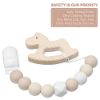 Picture of Pacifier Clip Baby Girls Binky Clip Holder Soothie Paci Clip Silicone Bead Teething Relief Teether Toy Baby Birthday Christmas Set of 2 Pack(Pinksand, Beige)