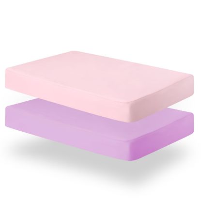 Picture of Biloban Pack and Play Sheets Fitted, 2 Pack Pack and Play Sheet Fits for Graco Pack n Play Mattress, Neutral Playard Sheets for Baby Boys and Girl, Pink & Violet, 38”X 26”