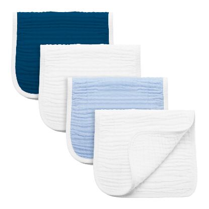 Picture of Synrroe Burp Cloths Large, Muslin Burp Cloths for Baby Girls and Boys, Pack of 4 Extra Absorbent and Soft Muslin Bibs, 6 Layers 20 by 10 Inches 100% Cotton (Blue Sets 4 Pack)