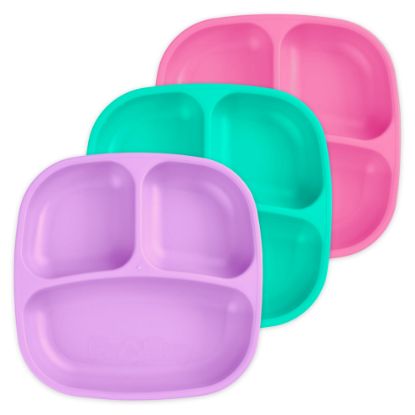 Picture of Re-Play Made in USA 7" Deep Walled Divided Plates for Kids, Set of 3 - Reusable 3 Compartment Plates, Dishwasher and Microwave Safe - 7.37" x 7.37" x 1.25", Sparkle