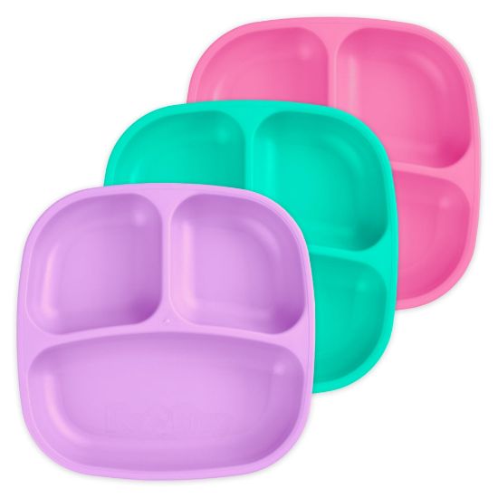 Picture of Re-Play Made in USA 7" Deep Walled Divided Plates for Kids, Set of 3 - Reusable 3 Compartment Plates, Dishwasher and Microwave Safe - 7.37" x 7.37" x 1.25", Sparkle