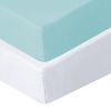 Picture of Biloban Crib Sheets Fitted, 2 Pack Crib Sheet Fits for Standard Crib Mattress, Neutral Toddler Bed Sheets for Baby Boys and Girl, White & Aqua, 52”X 28”