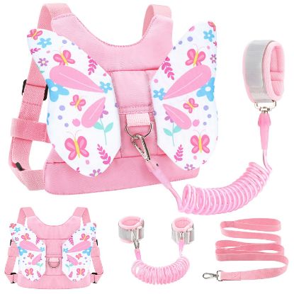 Picture of Accmor Toddler Harness Leash, 3 in 1 Cute Butterfly Kids Leash + Anti Lost Wrist Link for Outdoor Travel, Adorable Child Walking Harness Wristband Assistant Strap Belt Protector for Baby Girls (Pink)