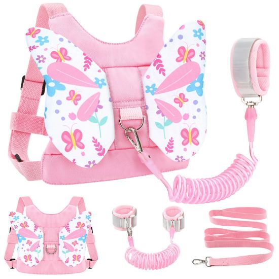 Picture of Accmor Toddler Harness Leash, 3 in 1 Cute Butterfly Kids Leash + Anti Lost Wrist Link for Outdoor Travel, Adorable Child Walking Harness Wristband Assistant Strap Belt Protector for Baby Girls (Pink)