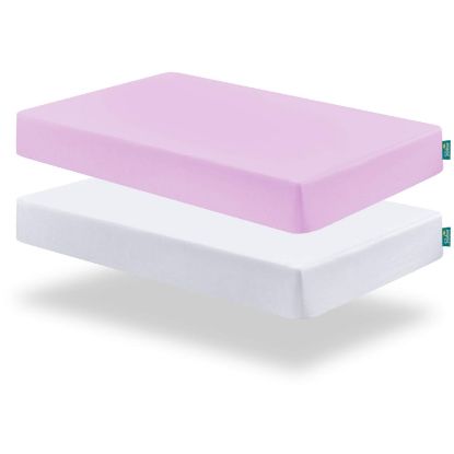 Picture of Biloban Pack and Play Sheets Fitted, 2 Pack Pack and Play Sheet Fits for Graco Pack n Play Mattress, Neutral Playard Sheets for Baby Boys and Girl, White & Violet, 38”X 26”