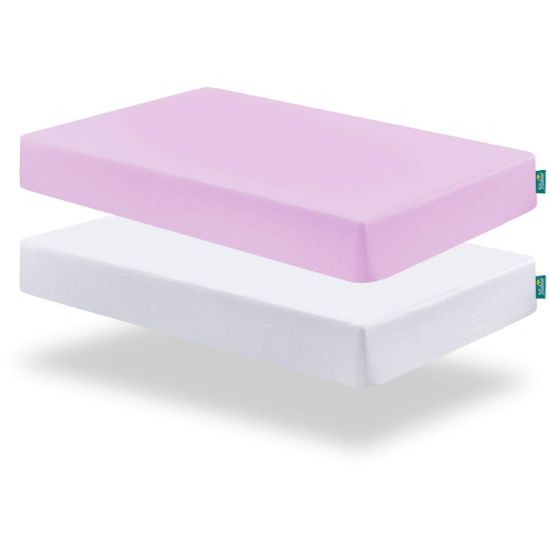 Picture of Biloban Pack and Play Sheets Fitted, 2 Pack Pack and Play Sheet Fits for Graco Pack n Play Mattress, Neutral Playard Sheets for Baby Boys and Girl, White & Violet, 38”X 26”