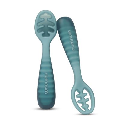 Picture of NumNum Baby Spoons Set, Baby Essentials Pre-Spoon GOOtensils for 12+ Months, First Stage Self-Feeding Spoons for Baby Led Weaning (BLW), Silicone Toddler Utensils, BPA-Free, 2 Pack Blue