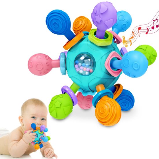Picture of Baby Teething Toys for 0-6 6-12 Months Ages 0-2, Tummy Time Montessori Toys for Babies 0 3 6 9 12 18 Months, Newborn Infant Rattles Chew Sensory Toys, Baby Shower Gifts for Boys