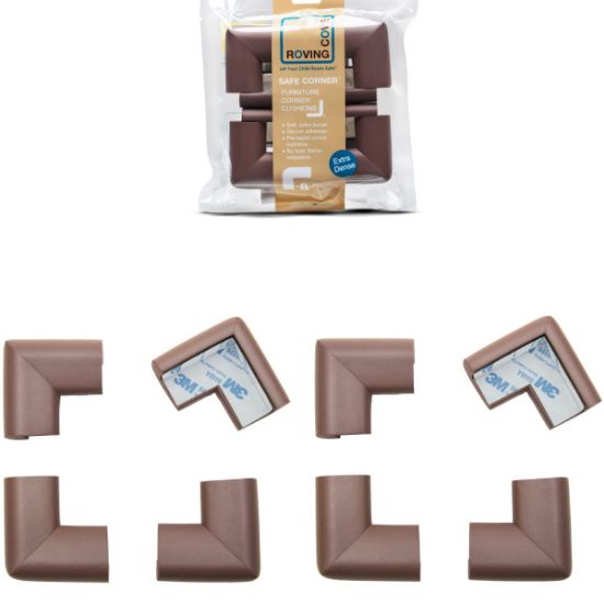 Picture of Roving Cove HeftyFit Corner Protector for Baby (8 Large Corners), Heavy-Duty Soft Rubber Foam Furniture Corner Bumper Guards, 3M Adhesive Pre-Taped, Coffee Brown