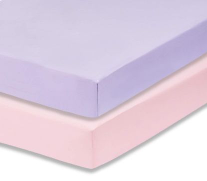 Picture of Everyday Kids 2-Pack Fitted Crib Sheets, 100% Soft Breathable Microfiber Baby Sheet, Fits Standard Size Mattress 28in x 52in, Lavender, Pink Nursery Sheet