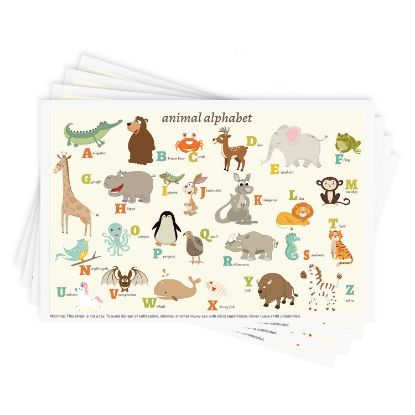 Picture of Disposable Stick-on Placemats 40 Pack for Baby & Kids, Restaurant Table Mats 12" x 18" Sticky Place Mats, Toddler Baby Placemat, Animal Alphabet Theme