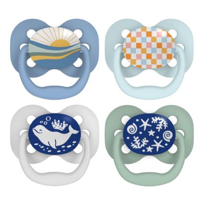 Picture of Dr. Brown's Advantage Glow-in-the-Dark Baby Pacifier, Fully Symmetrical Soother with Soft Silicone Bulb, Blue Sunrise-Blue Ocean, 0-6m, BPA Free, 4 Pack