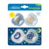 Picture of Dr. Brown's Advantage Glow-in-the-Dark Baby Pacifier, Fully Symmetrical Soother with Soft Silicone Bulb, Blue Sunrise-Blue Ocean, 0-6m, BPA Free, 4 Pack
