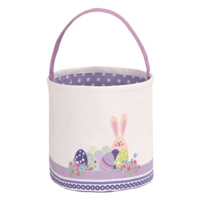 Picture of LessMo Easter Bunny Basket Egg Buckets, Purple Cute Personalized Canvas Cotton Tote Bags Egg Hunt Basket for Easter Party Gifts