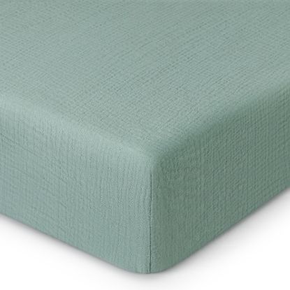 Picture of Blissful Diary Muslin Crib Sheets for Girl Boy, Boho Neutral Soft Cotton Baby Sheet for 52''x28'' Standard Crib Mattress, 1 Pack(Roman Green)
