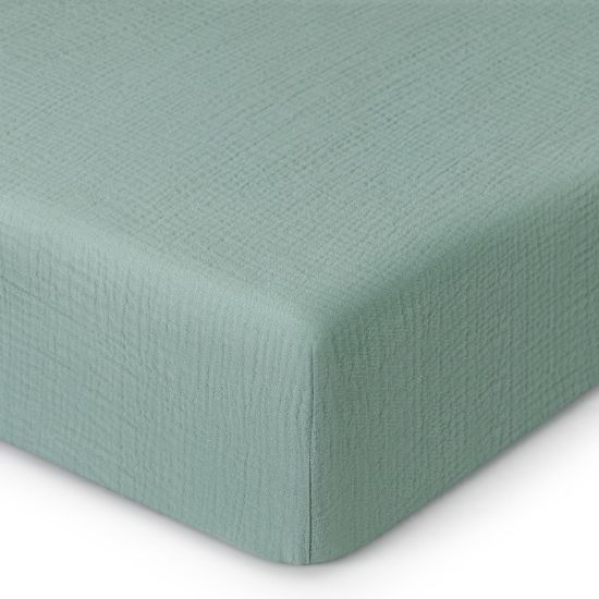 Picture of Blissful Diary Muslin Crib Sheets for Girl Boy, Boho Neutral Soft Cotton Baby Sheet for 52''x28'' Standard Crib Mattress, 1 Pack(Roman Green)
