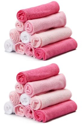 Picture of Spasilk Washcloth Wipes Set for Newborn Boys and Girls, Soft Terry Washcloth Set, Pack of 20, Pink