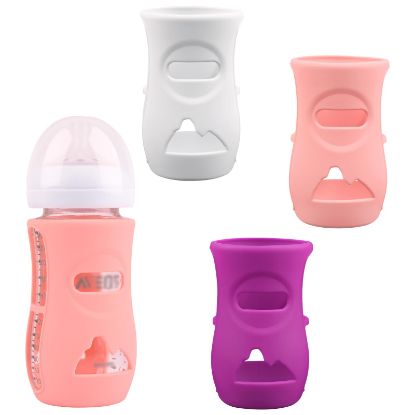 Picture of 3 Pack Silicone Sleeves for Avent Natural Glass Baby Bottles, Anti Breakage Baby Bottle Holder, Compatible Philips Avent Glass Natural Baby Bottle 8 oz, BPA Free (White+Pink+Purple)