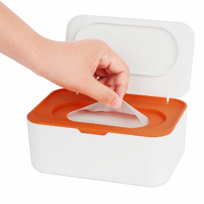 Picture of Wipes Dispenser, Wipe Holder for Baby & Adult, Seposeve Refillable Wipe Container, Keeps Wipes Fresh, One-Handed Operation. Non-Slip, Easy Open/Close Wipes Pouch Case, Light Orange