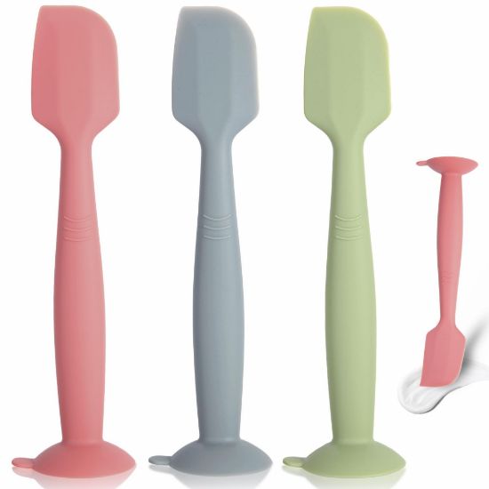 Picture of MAIKKB Diaper Spatula 3 Pack Baby Diaper Cream Spatula Soft Silicone Baby Butt Paste Spatula Brush Diaper Paste Spatula,Diaper Cream Applicator With Suction Base Full Size (Gray+Red+Green)