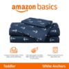 Picture of Amazon Basics Kid's Soft Easy-Wash Lightweight Microfiber 3-Piece Sheet Set, Toddler, Navy, White Anchors