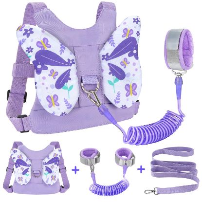 Picture of Accmor Toddler Harness Leash, 3 in 1 Cute Butterfly Kids Leash + Anti Lost Wrist Link for Outdoor Travel, Adorable Child Walking Harness Wristband Assistant Mini Strap Belt Protector for Baby Girls