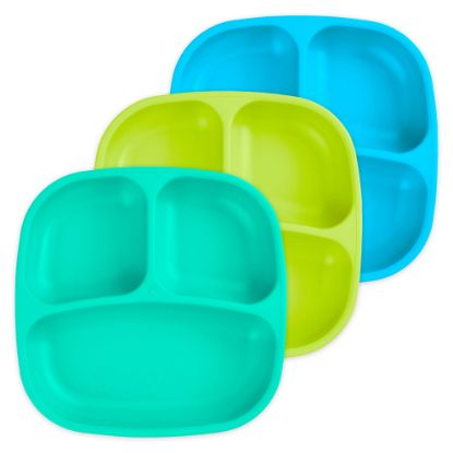 Picture of Re-Play Made in USA 7" Deep Walled Divided Plates for Kids, Set of 3 - Reusable 3 Compartment Plates, Dishwasher and Microwave Safe - 7.37" x 7.37" x 1.25", Under the Sea