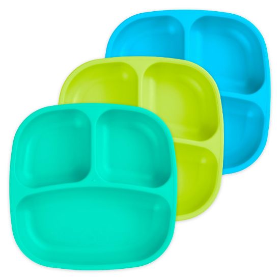 Picture of Re-Play Made in USA 7" Deep Walled Divided Plates for Kids, Set of 3 - Reusable 3 Compartment Plates, Dishwasher and Microwave Safe - 7.37" x 7.37" x 1.25", Under the Sea