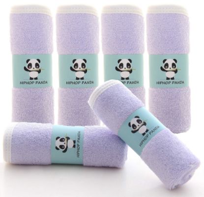 Picture of HIPHOP PANDA Baby Washcloths, Rayon Made from Bamboo - 2 Layer Ultra Soft Absorbent Newborn Bath Face Towel - Reusable Baby Wipes for Delicate Skin - Purple, 6 Pack