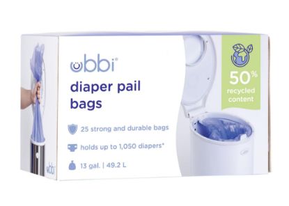 Picture of Ubbi Diaper Pail Plastic Bags, Disposable Baby Waste Bags, Single Pack, 25 Count, 13-Gallon Bags