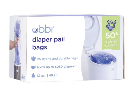Picture of Ubbi Diaper Pail Plastic Bags, Disposable Baby Waste Bags, Single Pack, 25 Count, 13-Gallon Bags