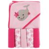Picture of Luvable Friends Unisex Baby Hooded Towel with Five Washcloths, Girly Whale, One Size