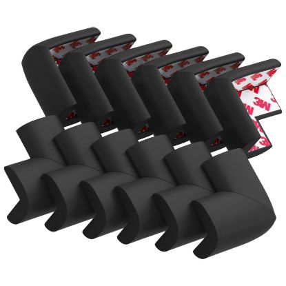 Picture of 12 Pack Soft Corner Protector Baby Proofing Edge and Corner Guards, Safety Pre-Taped Rubber Foam Furniture Bumper for Fireplace, Table, Stair, Cabinet (Black)
