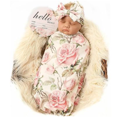 Picture of Galabloomer Newborn Receiving Blanket Headband Set Baby Flower Swaddle (vintage flower)