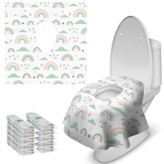 Picture of Blissful Diary 20 Pcs Toilet Seat Covers Disposable for Toddlers & Adults, Extra Large Waterproof, Portable Package for Travel, Kids Potty Training