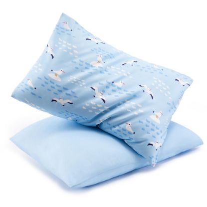 Picture of TILLYOU Toddler Pillowcase 2 Pack with Envelope Closure,13" x 18" Silky Soft Microfiber Travel Kids Pillowcase for Boys and Girls, Beautiful Island Seagull&Light Blue