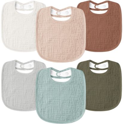Picture of Susurration Muslin Baby Drool Bibs 6Pack Soft Square Adjustable Baby Bandana Bibs for Unisex Girls & Boys (GreenBrown)