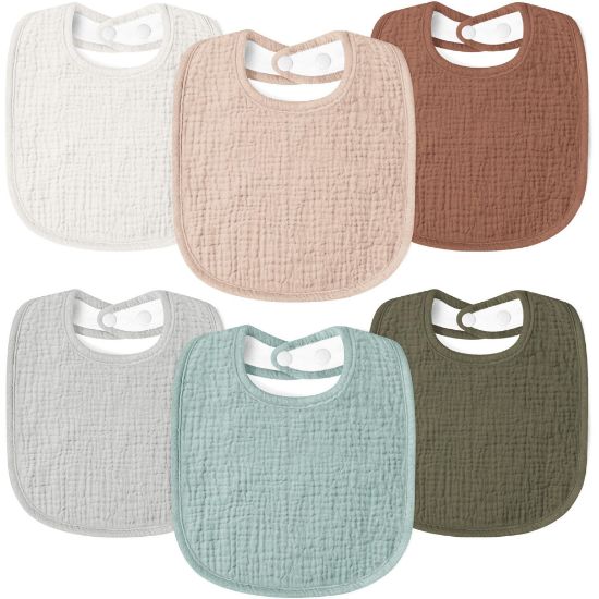 Picture of Susurration Muslin Baby Drool Bibs 6Pack Soft Square Adjustable Baby Bandana Bibs for Unisex Girls & Boys (GreenBrown)
