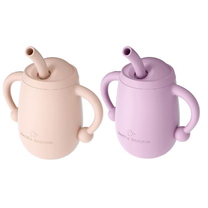 Picture of Cuddle Campus Pack of 2 Silicone Baby Training Cup, Shatterproof Toddler Sippy Cups with Straw, Open Cup for Baby, 6+ Months 4 Oz