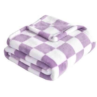 Picture of Yurhap Checkered Baby Blanket Fleece Baby Blankets for Girls, Ultra Soft Cozy Fluffy Infant Toddler Newborn Receiving Blankets for Crib Stroller, 30''x40'', Purple