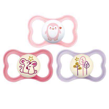 Picture of MAM Air Day & Night Baby Pacifier, for Sensitive Skin, Glows in The Dark, 3 Pack, 16+ Months, Girl