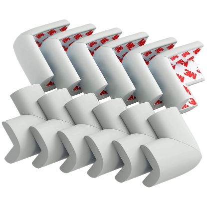 Picture of 12 Pack Corner Protector Baby Proofing Corners and Edge Guards, Soft Safety Pre-Taped Rubber Foam Furniture Bumper for Fireplace, Table, Stair, Cabinet (Gray)