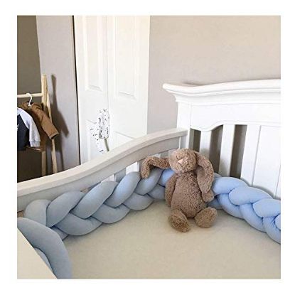 Picture of Infant Soft Pad Braided Crib Bumper Knot Pillow Cushion Cradle Decor for Baby Girl and Boy (Blue, 79")