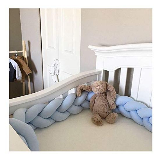 Picture of Infant Soft Pad Braided Crib Bumper Knot Pillow Cushion Cradle Decor for Baby Girl and Boy (Blue, 79")